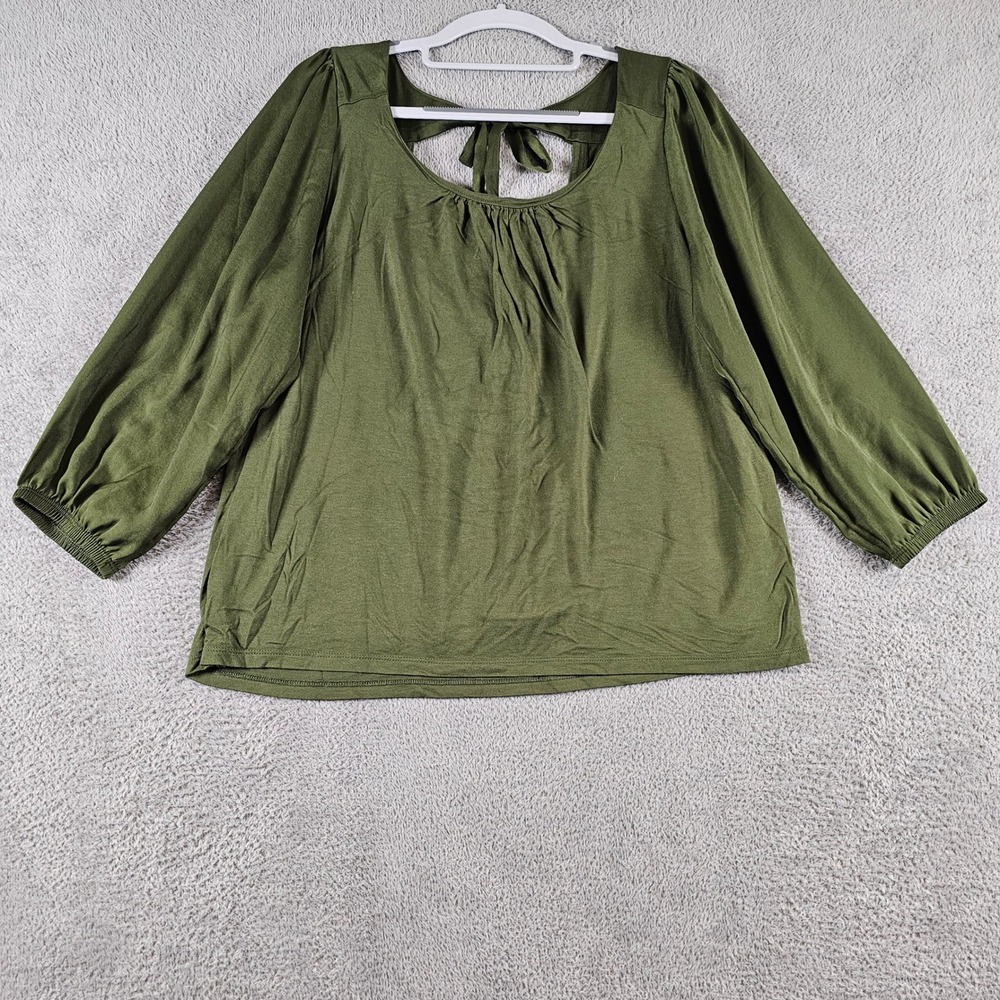 Banana Republic Womens Moss Green Tie Back 3/4 Puff Sleeve Blouse Medium